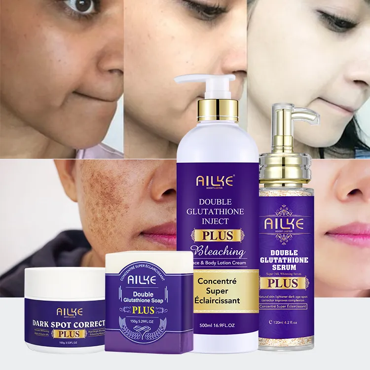Hersteller 5 Tage Bleichen Körper lotion Double-Glutathio Vitamin C Serum Dark Spot Gesichts creme Seifen aufhellung Hautpflege set