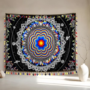 Grande <span class=keywords><strong>tapisserie</strong></span> murale dorée Mandala, décoration de chambre hippie, design indien d'artiste oriental, <span class=keywords><strong>motif</strong></span> imprimé, <span class=keywords><strong>tapisserie</strong></span> suspendue avec pompon - Product Image 2