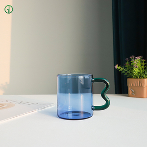 Drinking Glass Cups Mugs <strong>Custom</strong> Colored Clear Borosilicate Glass Cup Set Transparent Color Block Glass Cup With Handle - Product Image 6