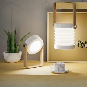 Lampe de lecture LED pliable avec poignée en bois – Lanterne télescopique portable, lampe de table rechargeable par USB – 3 températures de couleur, D - Product Image 1