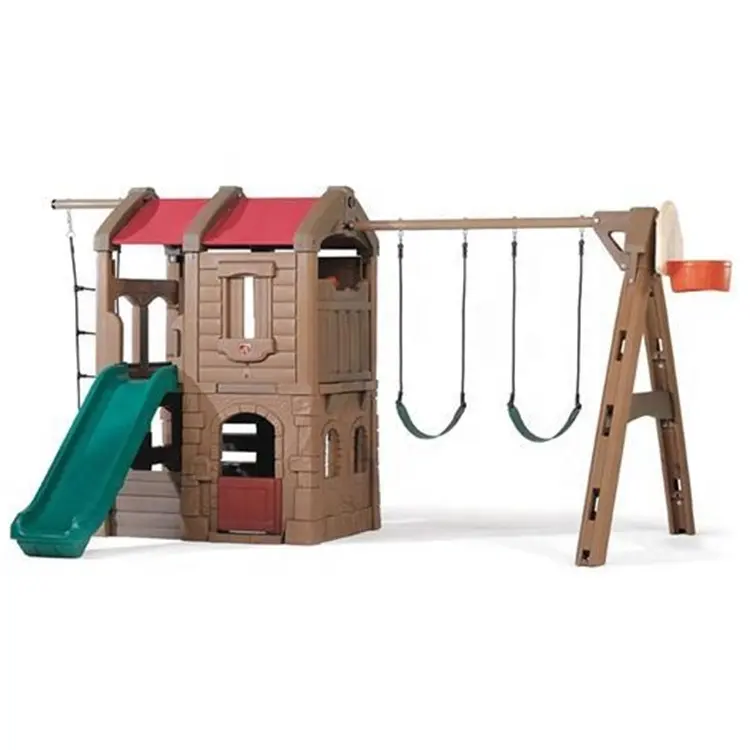 Rotatie Moulding Meer Duurzaam Outdoor Plastic Speeltuin Swing Set Met Glijbaan