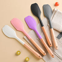 Spatule octogonale en silicone avec manche en bois pour le commerce transfrontalier ; Spatule mélangeuse à beurre polyvalente ; Lame à étaler la crème pour gâteaux