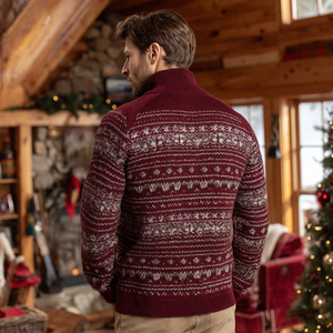 Suéter de <span class=keywords><strong>Cuello</strong></span> <span class=keywords><strong>Alto</strong></span> Estilo Fair Isle Navideño, Mezcla de Lana Merino y Cachemira, Manga Larga de Invierno, Transpirable, Antiarrugas, con Logotipo Frontal - Product Image 4