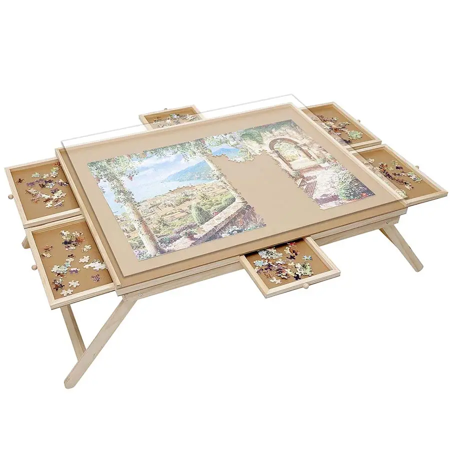 Customize Wooden Folding Puzzle Table with Sliding Drawers, Wooden Puzzle Table with Legs for 1000pcs/1500pcs Jigsaw Puzzle