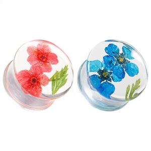 موسعات أذن شفافة من الأكريليك على شكل أوراق وزهور، مجوهرات ثقب الجسم مع زهور مجففة جميلة - Product Image 3