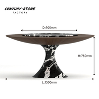 Table de salle à manger moderne de luxe en marbre naturel rond Centurystone Rosa Levanto rouge et bois mélangé