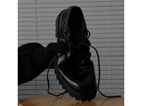 Chaussures habillées noires en cuir véritable pour hommes, à lacets, avec logo personnalisé, talon épais, antidérapantes, toutes saisons, vente en gros