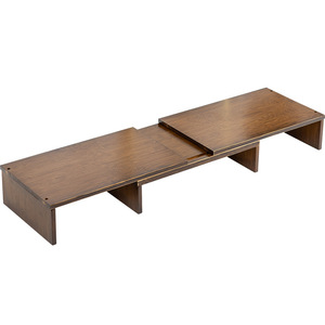 Computer Riser Stand Walnut Color Bamboo Material Three Monitor <b>Desk</b> Organizer For Desktop Office Use - Product Image 5