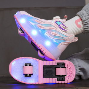 Chaussures à roulettes LED à deux roues pour garçons et filles, populaires, rechargeables, imperméables, respirantes, avec amorti en maille, pour étudiants - Product Image 3