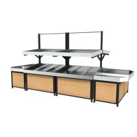 Supermarkt zware-duty roestvrijstalen displayrek voor vers fruit en groenten, multifunctioneel metalen ontwerp