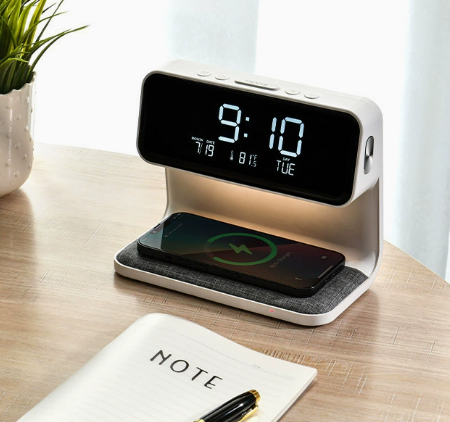 2026 LED Smart Digital Alarm Clock with Wireless Charger Thermometer Time for Bedroom Meeting Travel Homework