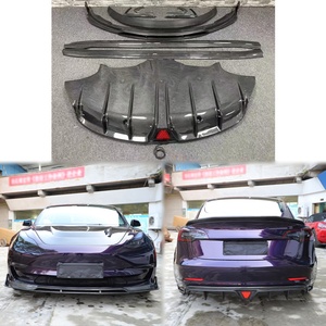 2017-2025 Tesla <b>Model</b> 3 Wet Carbon Fiber Bumper Front Rear Lip Side Skirt Rear Spoiler Bolt-On Fog Light - Product Image 2