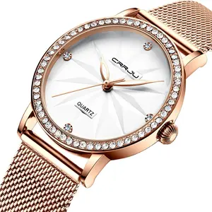 CRRJU 2171นาฬิกาแฟชั่นผู้หญิงหรูหราเพชรนาฬิกาสุภาพสตรีชุดดอกไม้ควอตซ์กันน้ำของขวัญนาฬิกาข้อมือผู้ผลิต