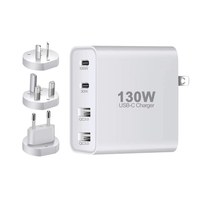 130W GaN Wall Charger 4-Port USB C PD 100W PPS 30W QC3.0 Fast Charger for MacBook Pro/Air iPad iPhone 14/13/12 Galaxy
