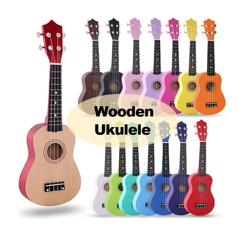 21 Zoll Großhandel Kinderspiel zeug Günstige Bunte Sopran Konzert Basswood Kleine Gitarre Ukulele Mit Zubehör