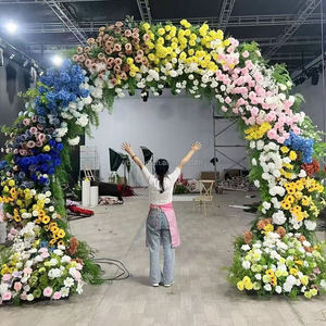 X873 الغابات الاستوائية حار بيع الزفاف الحرير الاصطناعي روز فو زهرة قوس خلفية الأخضر زهرة قوس لديكور الزفاف - Product Image 5