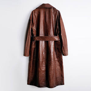 Veste en cuir véritable de haute qualité longue longueur <span class=keywords><strong>Trench</strong></span> en cuir de vache à la cire d'huile - Product Image 3
