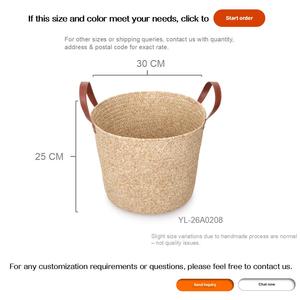 <span class=keywords><strong>Panier</strong></span> de rangement en papier beige naturel avec poignées en cuir, <span class=keywords><strong>grand</strong></span>, rond, durable, style nordique, pour la lessive, la décoration de la maison, vente en gros, personnalisable - Product Image 3