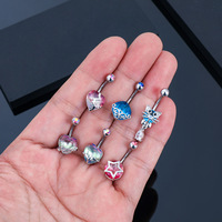 Lot de 5 Piercings de Nombril Cœur en Acier Chirurgical 14G Plaqué Argent avec Zircon, pour Mariage et Piercing Corporel