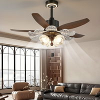 Ventilateur de plafond décoratif en acrylique à pétales avec LED à spectre complet pour la protection des yeux, ventilateur intelligent à onduleur de style rétro français pour usage domestique