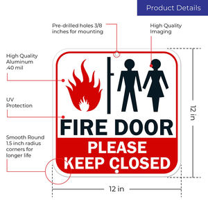 Panneau <span class=keywords><strong>de</strong></span> porte coupe-feu, veuillez garder fermé, 12x12 pouces, aluminium sans rouille, résistant à <span class=keywords><strong>la</strong></span> décoloration, pour le trafic routier - Product Image 6