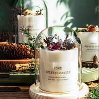 WELLNESS Décoration d'intérieur personnalisée, bougie parfumée en cire de soja avec fleurs séchées sous cloche en verre, bougies parfumées de Noël, coffrets cadeaux