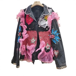 2026 New Spring Casual <b>Sequins</b> Lace Beading Mesh Splicing Loose Nonwoven Denim <b>Jacket</b> Top Breathable Patchwork Cashmere Lining - Product Image 2