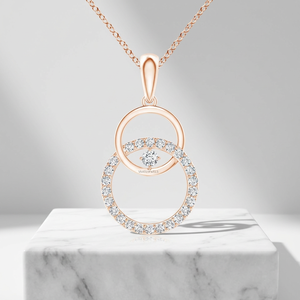Colgante de Doble Círculo con Ojo Turco y Diamante Cultivado Redondo, Oro 10K 14K 18K, Plata 925 935, Joyería Fina, Regalo para Boda o Fiesta - Product Image 1
