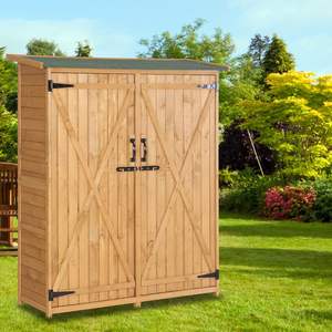 Double-door Wooden <strong>Garden</strong> <strong>Shed</strong> with Internal <strong>Shelving</strong> and Waterproof Roof, W128cm*D50cm*H89cm - Product Image 6