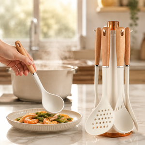 Wholesale Food Grade High Heat Resistant Cooking Utensils Gadget Set <b>Silicone</b> Kitchen Utensils with Rotating Stand - Product Image 2