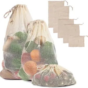 Wholesale Shopping Eco-friendly Organic Cotton Mesh Bag Draw String with Customized Logo