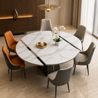 Table à manger multifonctionnelle de luxe en pierre frittée, extensible, design contemporain, chaises rembourrées/en bois, hôtel/villa