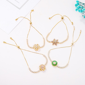 Pulsera de Cristal para Mujer, Ajustable, con Microincrustaciones de Circonio, Diseño de Flor, para Uso Diario, Tono Dorado, Accesorio de Joyería - Product Image 4