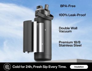 Straw Lid Outdoor Flask 1000ml Stainless Steel <b>Insulated</b> Invisible Integrated Handle Gym Sports Water <b>Bottle</b> - Product Image 2