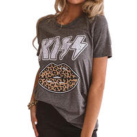 T-shirts pour femmes en stock, col rond, imprimé léopard, grandes tailles, tendance décontractée, vêtements pour femmes