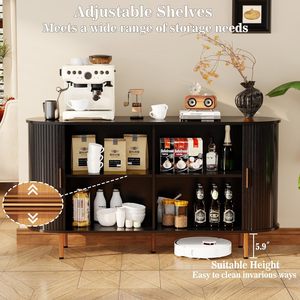 Buffet moderne à côtés cannelés avec rangement, table <span class=keywords><strong>console</strong></span> multifonctionnelle pour salon, <span class=keywords><strong>bar</strong></span> à café, porte en bois massif - Product Image 6