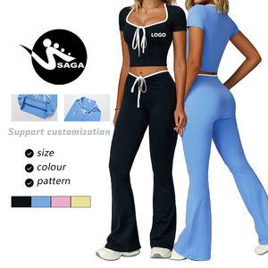 Big Butt Lift Ruffle Yoga Leggings Set <span class=keywords><strong>Ropa</strong></span> Deporte Mujer Gym Sportswear EU/US Size Wholesale 2 Piece Mujeres - Product Image 1