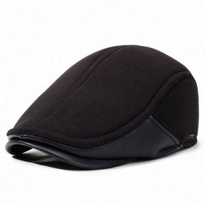 Wholesale Autumn Winter New Arrival Fashion Warm Fleece Lining <b>Flat</b> Top Ivy <b>Cap</b> Earflap Design Beret Hat for <b>Men</b> - Product Image 6