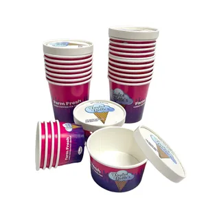 Copo descartável do gelado de papel do recipiente do alimento com copo biodegradável do iogurte do gelado do logotipo com tampas