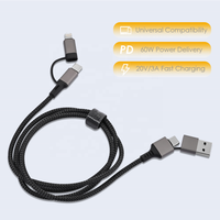 Cable de Carga Rápida 4 en 1, USB-C/USB-A a USB-C de 8 Pines, PD 60W, Cable Trenzado de Nailon para Accesorios de Teléfono