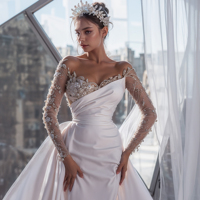Nouvelle Robe de Mariée Sirène Africaine Élégante en Satin, Coupe Ajustée avec Longue Robe de Soirée en Dentelle Amovible pour Fêtes ou Demoiselles d'Honneur