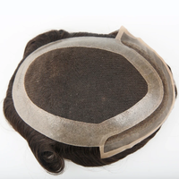 Perruque pour homme en cheveux indiens, densité extra légère, noire, avec dentelle suisse et système de remplacement capillaire à contour en PU