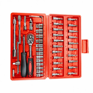 Ensemble d'outils ménagers 46 pièces avec clé à cliquet interchangeable, tournevis, personnalisable, compatible OEM, boîte de rangement robuste, chromé - Product Image 1