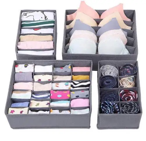 Caixa de armazenamento de roupas íntimas não tecidas, conjunto de quatro peças com grade de gaveta para guarda-roupa, meias grossas e grossas