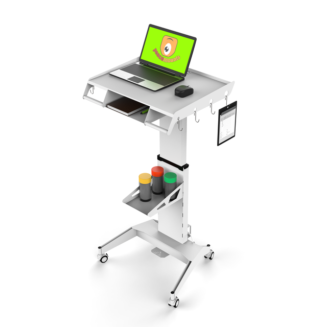 Hospital Medical Device Gas Spring Height Adjustable Laptop Workstation Medical Trolly Stand