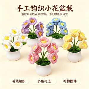 Pot de fleurs Linglan à 5 têtes en laine crochetée fait main, fini, transfrontalier, ornement de bureau, cadeau d'anniversaire, petit format - Product Image 1