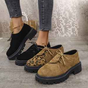 British Style Large Size Lace-up Low-top Shoes for Women Autumn Fashion Leopard Thick Sole Block Heel - Product Image 4