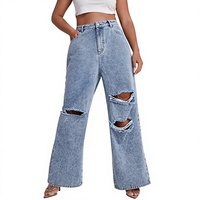 Pantalon en jean taille haute vintage décontracté coupe skinny délavé clair uni pour femme adulte grande taille – Vente chaude directe usine