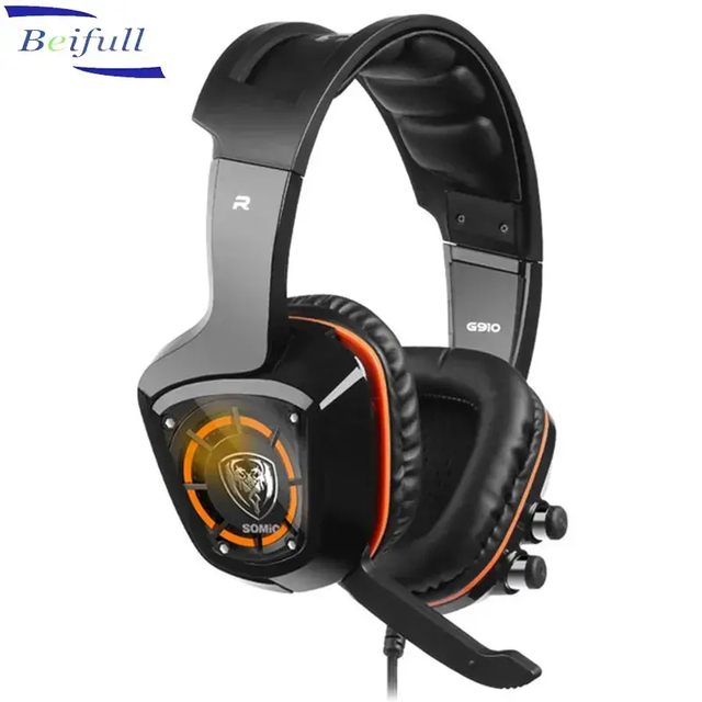 SOMiC G910 USB Virtual 7.1 Gaming Headset with Mic Surround Sound Vibration Bass LED Light for PC Laptop