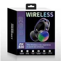 Nouveaux écouteurs sans fil LED RGB OEM PG830, pliables, HiFi, logo personnalisé, vente en gros en usine, en vrac